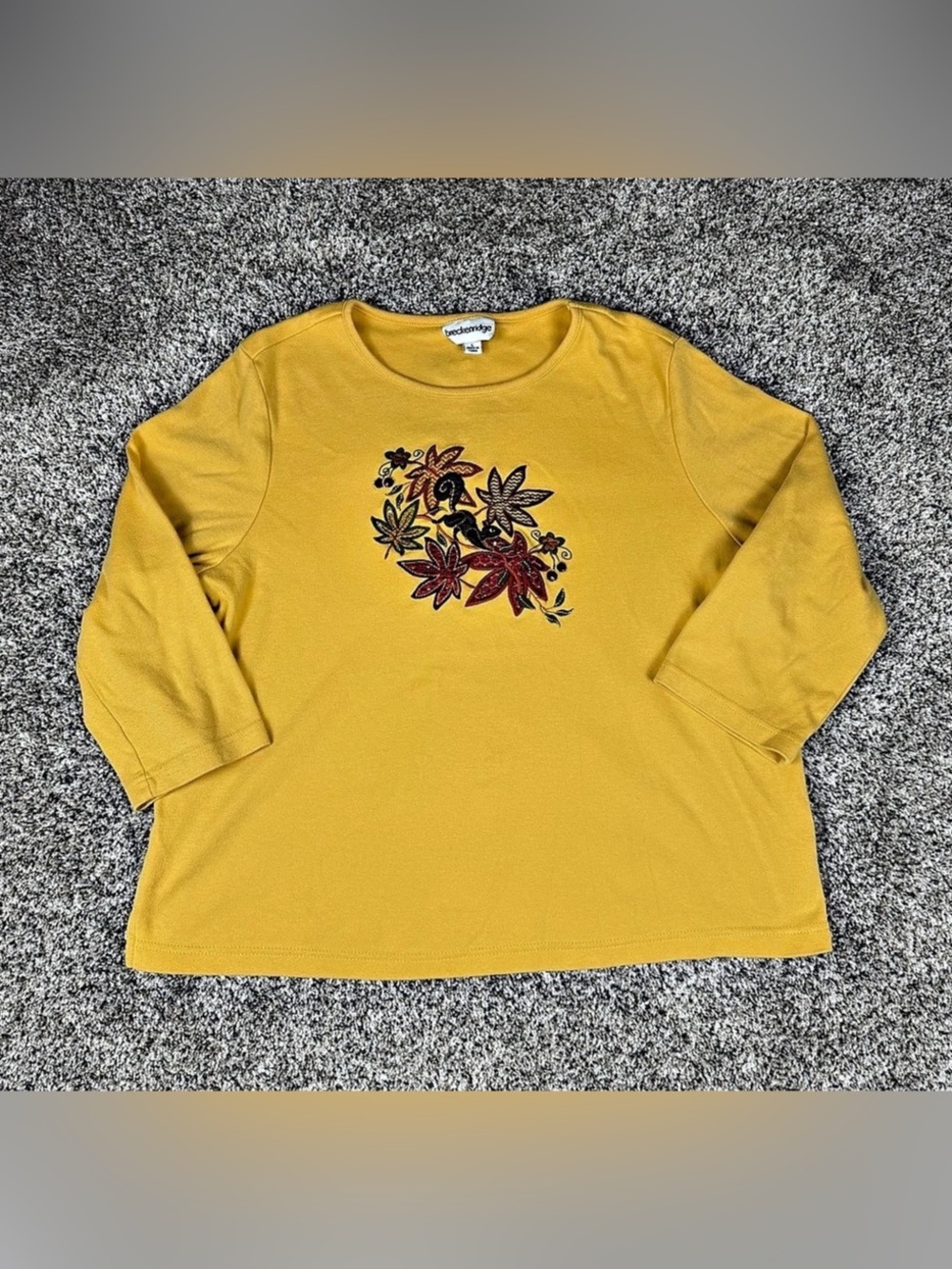 Sz Large Women’s Breckenridge Embroidered Autumn Fall 3/4 Sleeve Shirt Yellow